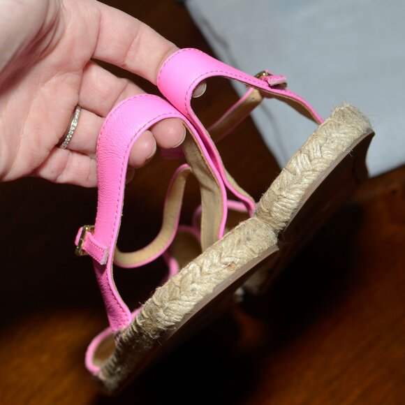 Talbots Size 8 Izzy d'Orsay Bubblegum Hot Pink Suede Espadrille Sandals / Flats - Picture 6 of 11